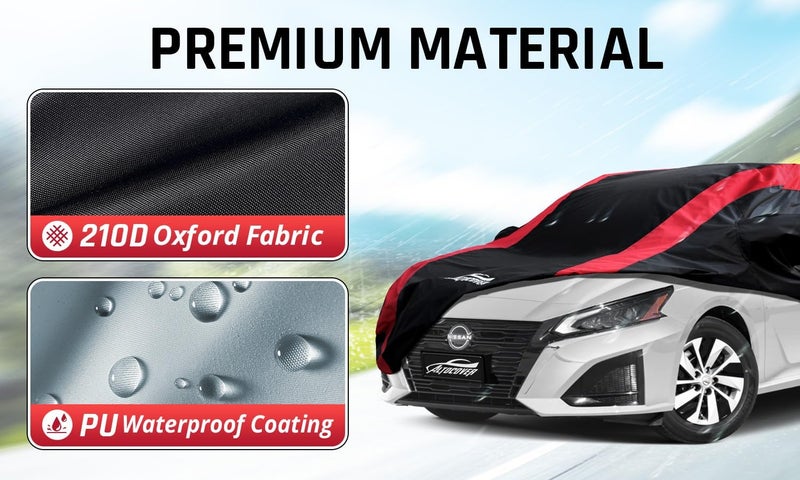 AltoCover Altima Car Cover Waterproof All Weather with Red Strip Design, Custom Fit for Nissan Altima 2002–2025, Altima Accessory with Door Zipper & Windproof Straps - Image 3